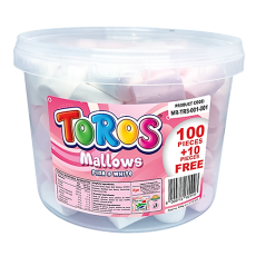 Toros Pink & White Twist Mallows Tub 100 Pieces + 10 Free